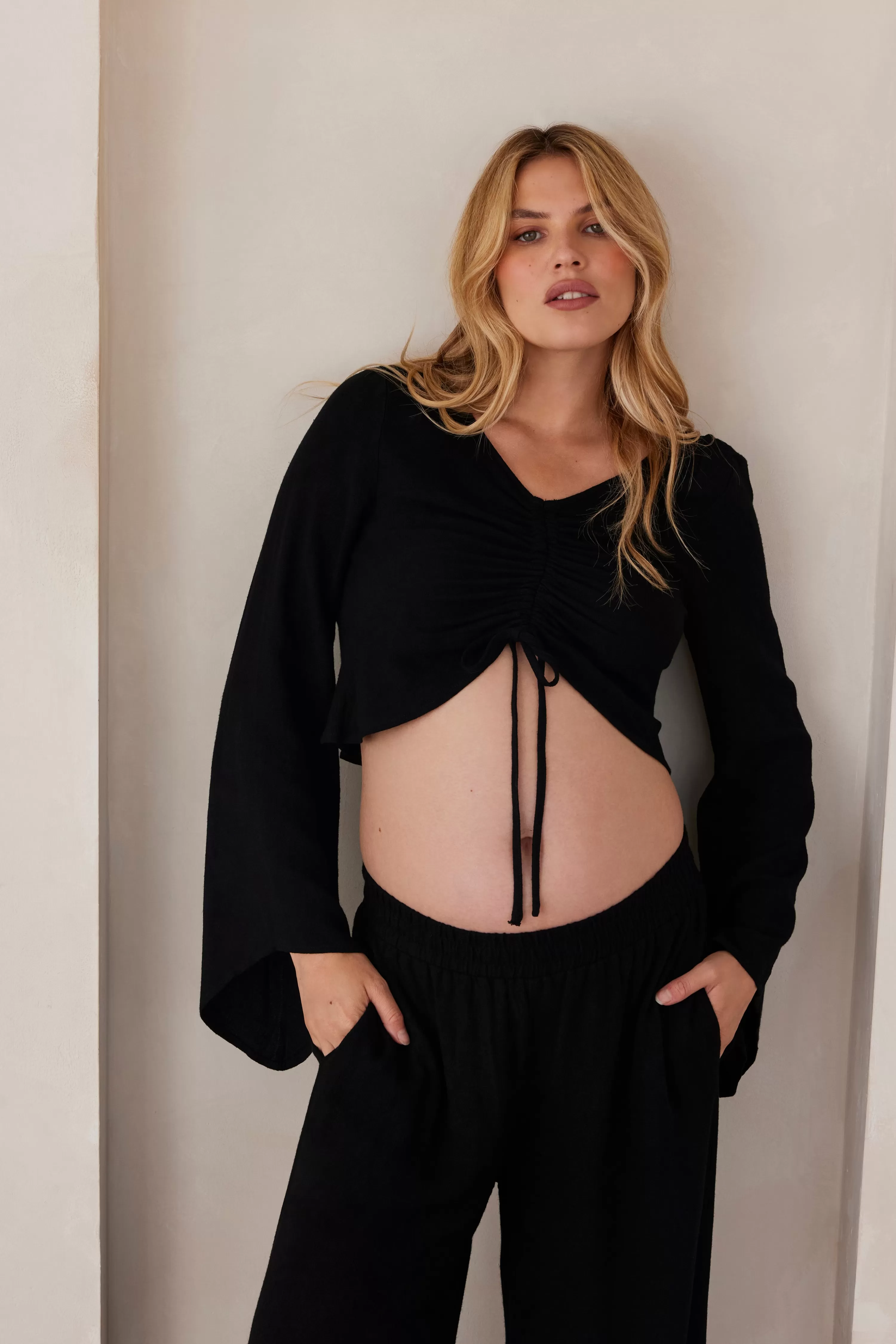 Tops & Bodysuits | BUMPSUIT Drawstring Linen Top Black | White