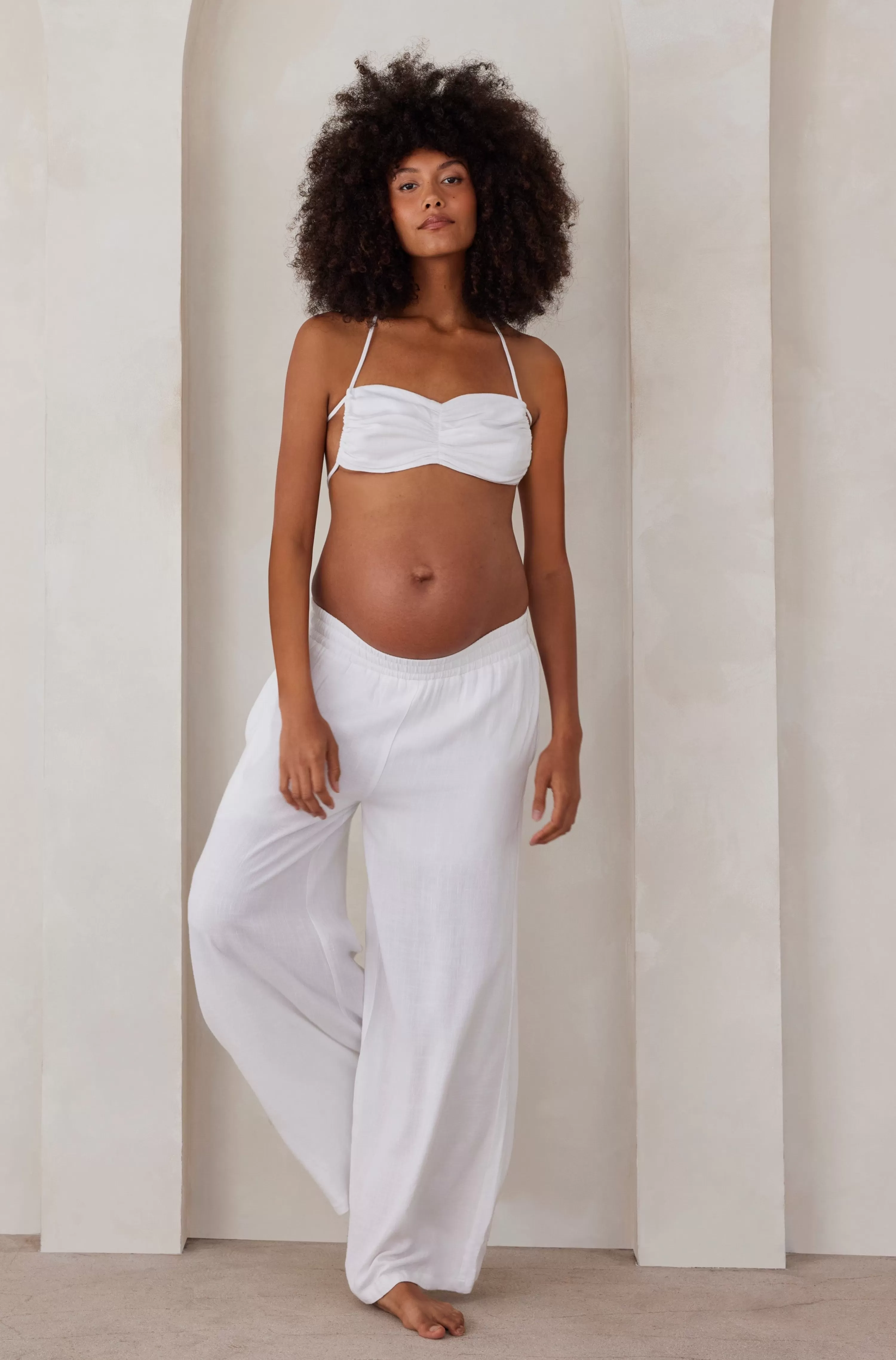 Tops & Bodysuits | BUMPSUIT Ruched Linen Crop Top White | Black