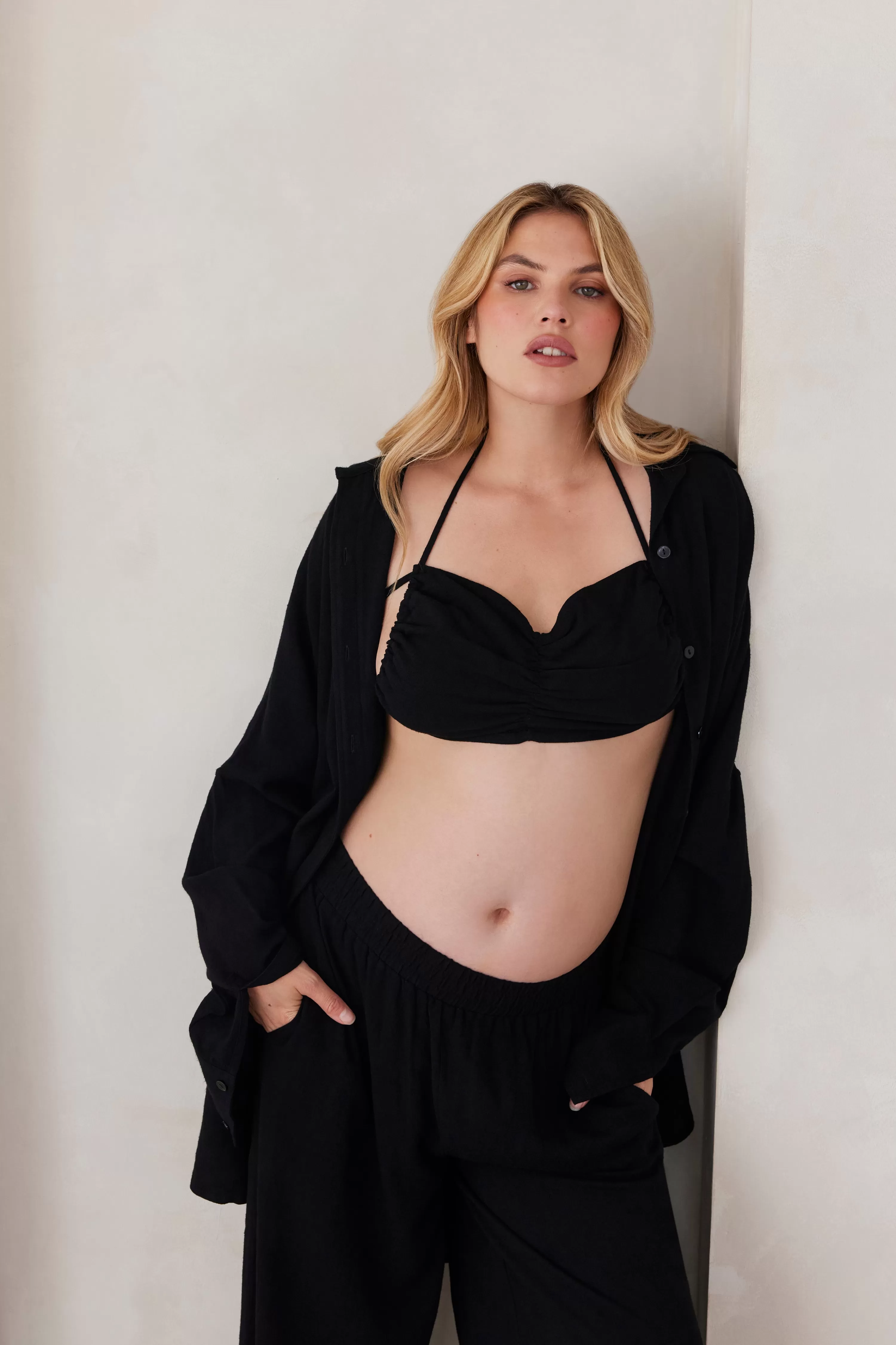 Tops & Bodysuits | BUMPSUIT Ruched Linen Crop Top White | Black