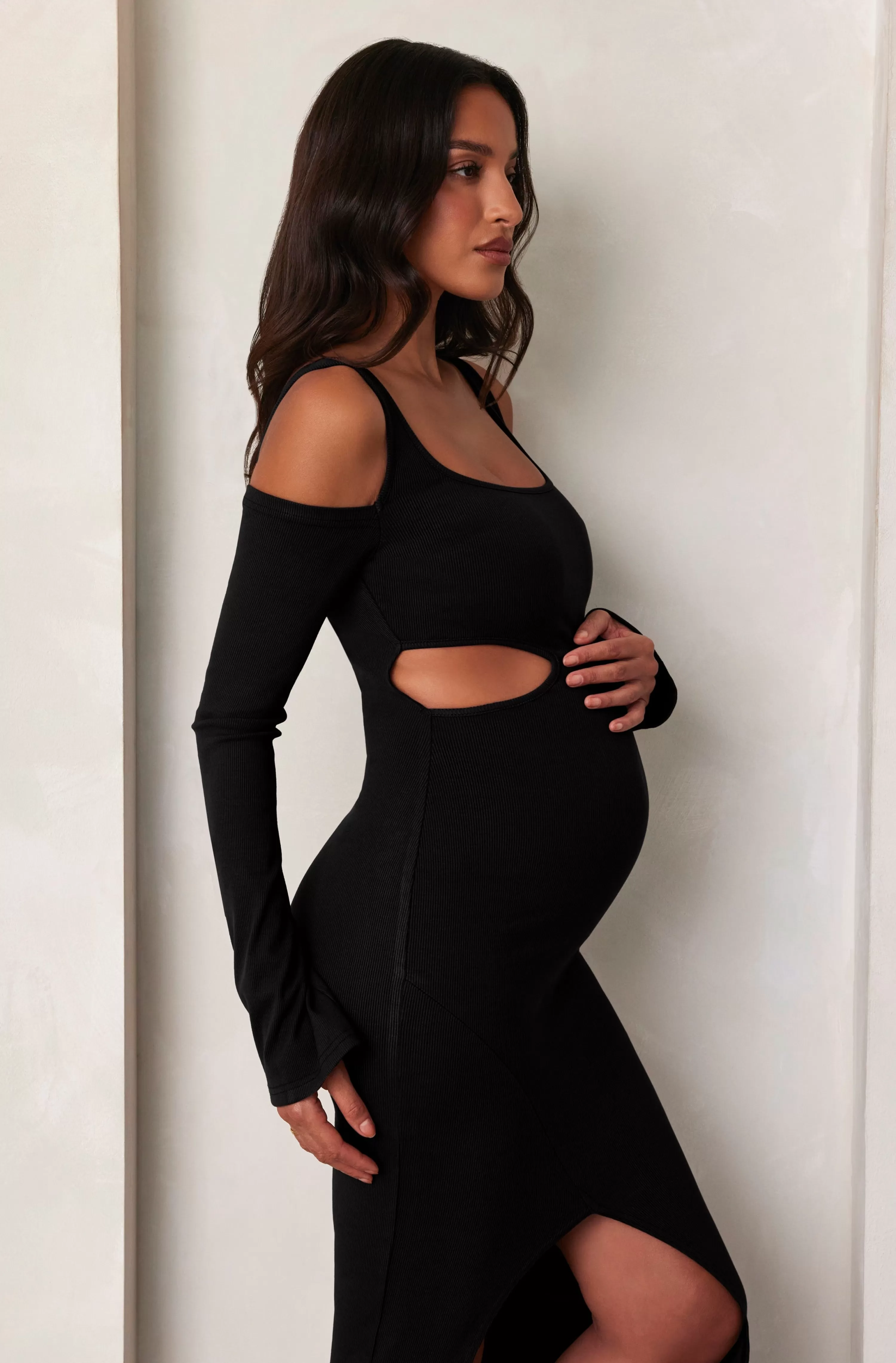 Dresses | BUMPSUIT Sculpting Rib Long Sleeve Cut-Out Maxi Dress Black