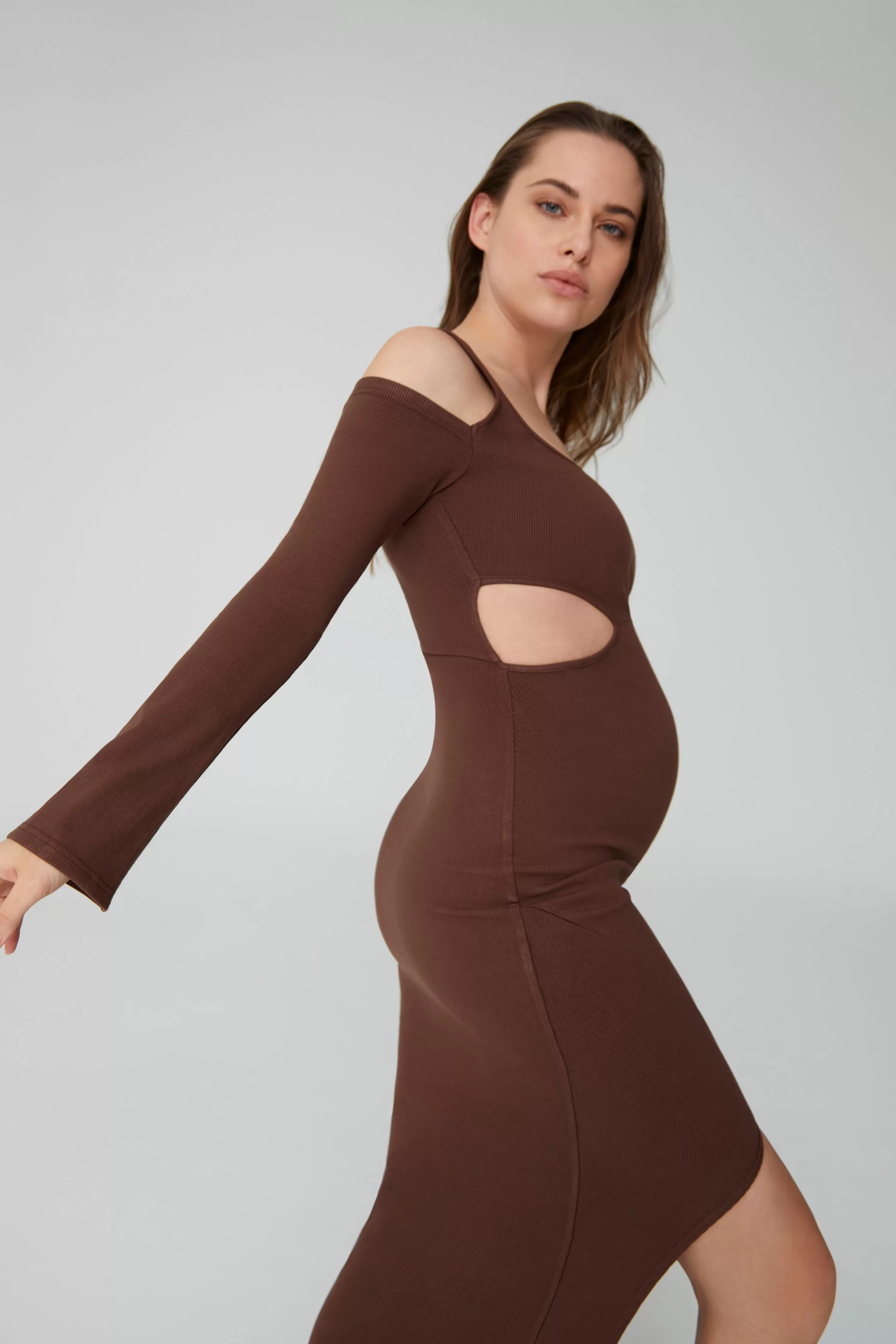 Dresses | BUMPSUIT Sculpting Rib Long Sleeve Cut-Out Maxi Dress Black