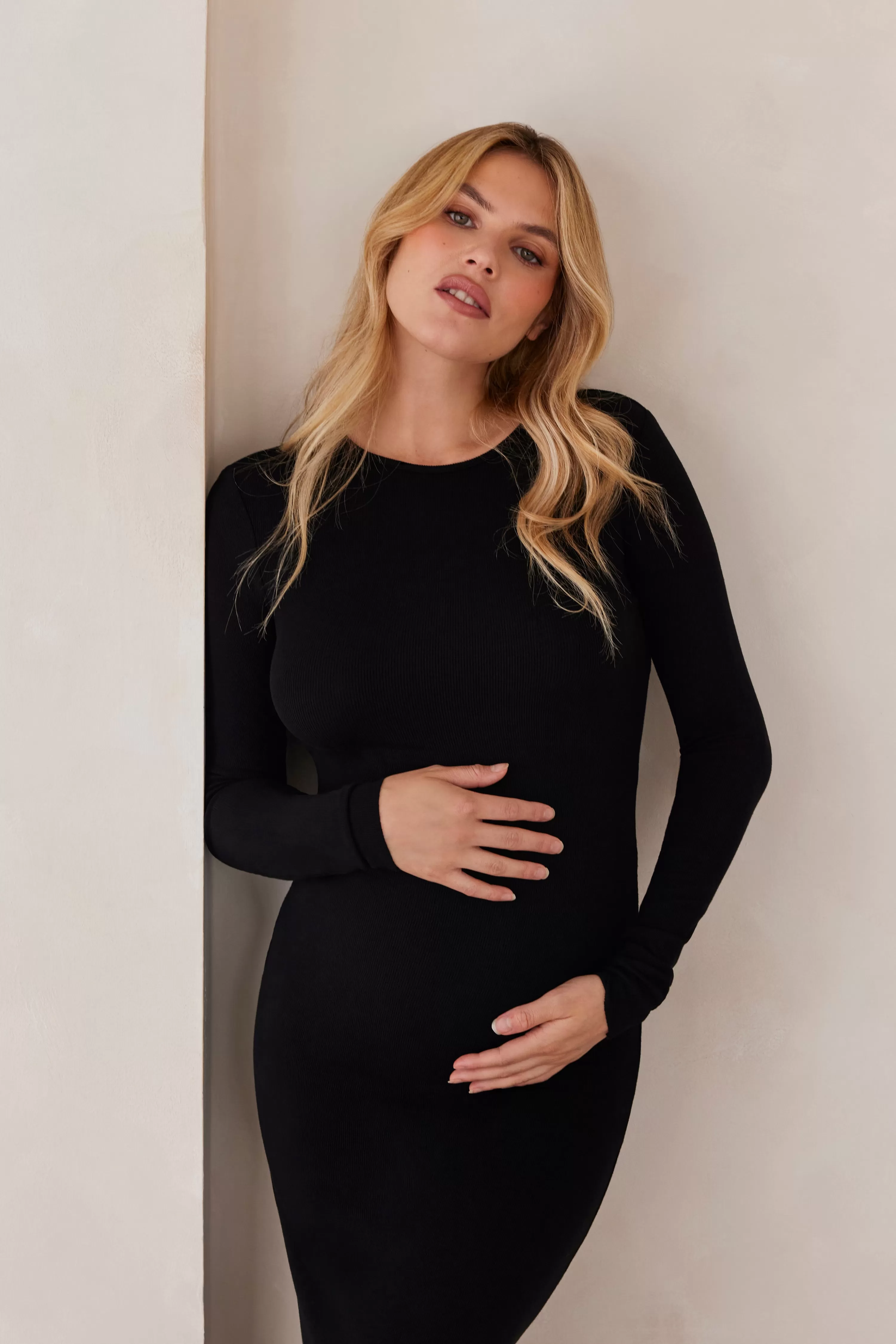 Dresses | BUMPSUIT Soft Rib Maxi Long Sleeve Dress Black